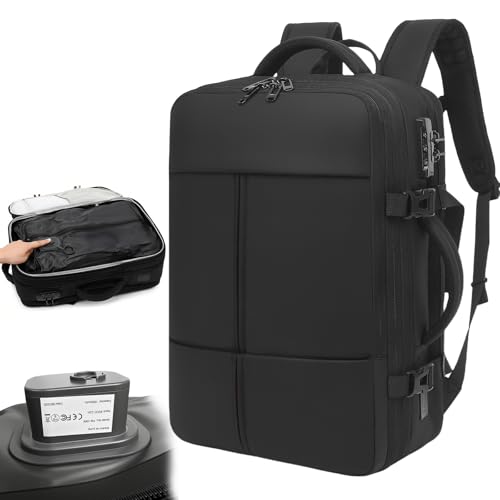 Vacuum Seal Travel Backpack W/Pump Built-in - 65L Water-Resistant Carry-On Vacuum Backpack Travel Bag Expandable Air Compression System with TSA Lock Fits19 Laptop (Black) - size: 65L