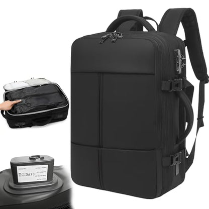 Vacuum Seal Travel Backpack W/Pump Built-in - 65L Water-Resistant Carry-On Vacuum Backpack Travel Bag Expandable Air Compression System with TSA Lock Fits19 Laptop (Black) - size: 65L
