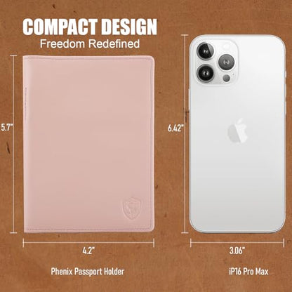 STAR VISTA Phoenix Leather Passport Holder, Calfskin Travel Wallet - RFID Blocking, ID Window, Zipper Pocket, Pen & Notebook Included, Pale Pink - color: Pale Pink Calfskin