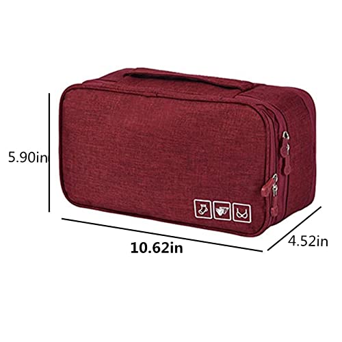 Portable Underwear Bra Storage Bag Waterproof Travel Organizers Multi-Layer Toiletry Packing Cube - color: wine red