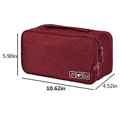 Portable Underwear Bra Storage Bag Waterproof Travel Organizers Multi-Layer Toiletry Packing Cube - color: wine red