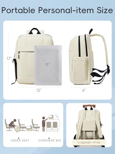 CLUCI Lightweight Travel Backpack Carry on Flight Approved, Puffy Gym Backpack with Shoe Compartment, Personal Item Travel Bag, 15.6 inch Laptop Backpack for Weekender Business - color: Soft White