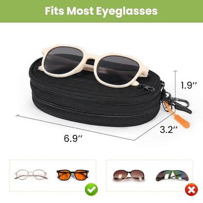 Double Eyeglasses Case Soft Portable Zipper Sunglasses Pouch with Keychain Clip for Men Women - color: Black With Side Pocket