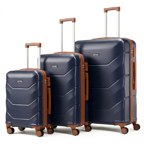 Hoteel Luggage Sets 3 Piece, 4-Year Warranty, Durable Suitcase Set with Spinner Wheels, ABS Hard Shell Lightweight Luggage with TSA Lock, Large Checked Travel Suitcases, Dark Blue(20/24/28) - color: Dark Blue, size: 20/24/28 Inch
