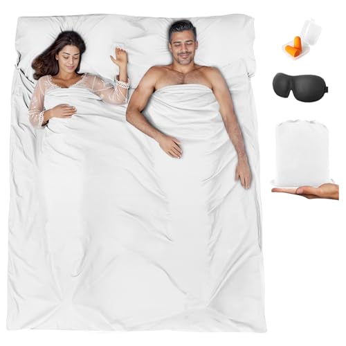 Sleeping Bag Liner,Travel Sheet & Adult Sleep Sack, Camping Sheets Travel Sleep Sack for Backpacking,Hotels & Hostels -Lightweight Single &Double Travel Sheet Camping Sheets - color: Double White