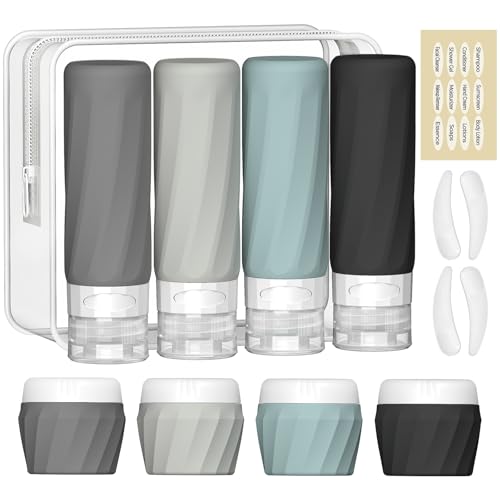 Silevoler 14pack Travel Bottles for Toiletries, TSA Approved Travel Size Toiletries Containers Set, Premium Silicone Leak Proof Refillable Squeezable & Creams jars Accessories Kit W/Clear Bag (Gray) - color: Gray
