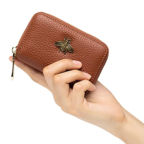 imeetu RFID Credit Card Holder, Small Leather Zipper Card Case Wallet for Women - color: Lite - Brown, size: Lite