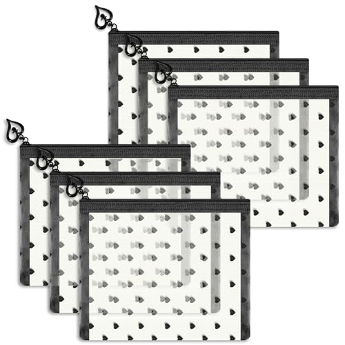 6 Pack Mini Zipper Mesh Makeup Bags, Heart Print Nylon Cosmetic Bags Toiletry Bags for Office Travel Organization (Beige, S) - color: Beige, size: S