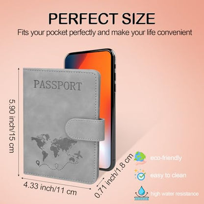 Passport Holders, RFID Blocking Credit Card Holder, PU Leather Vaccine Card Holders for Travel with Magnetic Buckle, Travel Must Haves Cruise Ship Essentials for Men, Women (Grey) - color: Grey
