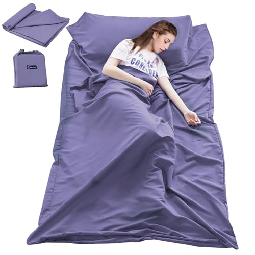 Sleeping Bag Liner Travel Sheets for Hotel Camping Sheets Travel Bed Sheets for Hotel Lightweight Single &Double Compact Sleeping Bag Sack Breathable Travel Sleeping Bag for Hotels Adult Compact Sacks - color: Grey Blue, size: 82.7 X 70.8 Inch