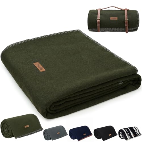 Molithe 100% Wool Blanket, 48" x 62", Warm, Thick, Washable, Military Wool Blanket, Great for Camping, Outdoors, Sporting Events, Survival Kits，Olive Green - color: Olive, size: Medium