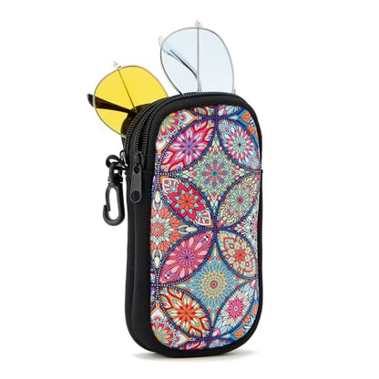 WOZEAH Double Eyeglass Case with 2 Compartments, Travel Eyewear Organizer for Two Pairs of Glasses - color: Mandala