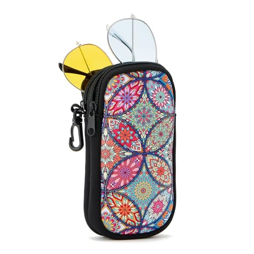 WOZEAH Double Eyeglass Case with 2 Compartments, Travel Eyewear Organizer for Two Pairs of Glasses - color: Mandala