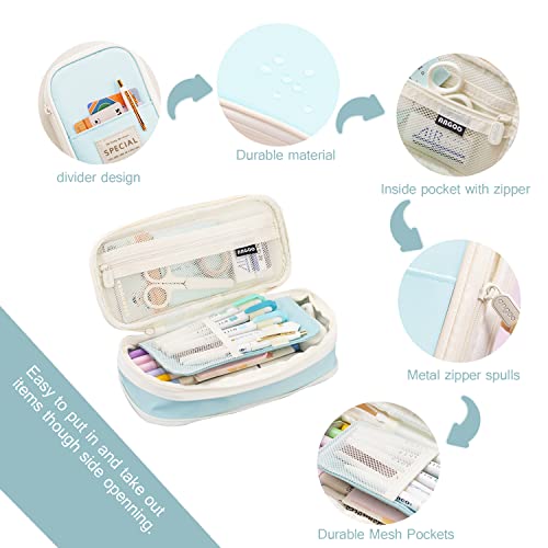MAMUNU Expandable Pencil case with compartments, Large Capacity Pencil Cases Pencil Bag Pouch Office School, Portable Pencil Case Large School Stationery Organizer, Makeup Cosmetic Bag, Blue - color: Blue
