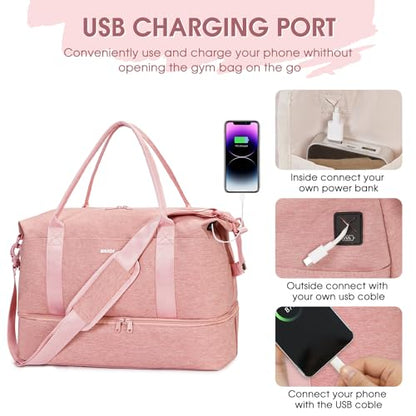 For Spirit Airlines Personal Item Bag Underseat Carry On Bag with Wet Pocket & Shoe Compartment & USB Charging Port - color: Pink