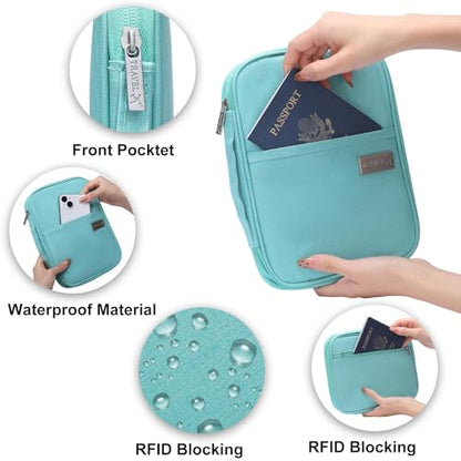 Family Passport Wallet Holder,Waterproof Multi functional Travel Document Organizer for Men Women Travel Wallet - color: Light Blue