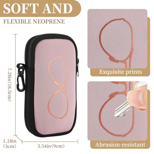 QIUTIMIY Sunglasses Soft Case Zipper Double Eyeglass Case with 2 Compartments 1 Belt Clip - color: Blus