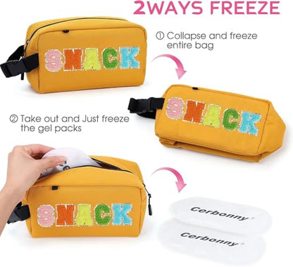 Freezable Lunch Bag,Freezable Snack Bag,Mini Cooler Bag for Travel/Work/School,Small Insulated Bag,Small Cooler Lunch Box with Ice Packs,Insulated Snack Bag,Freezable Snack Box with Handle Buckle - color: Yellow-snack