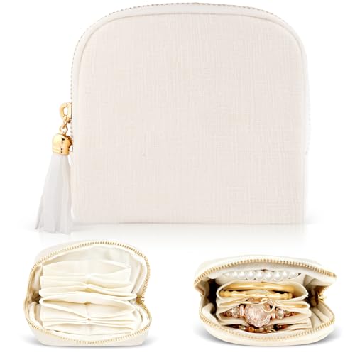 Travel Jewelry Case Organizer Small Jewelry Pouch Bags for Women Velvet Compartments Zipper Pouch for Bracelet Earring Ring Holder Jewelry Organizer Storage Bag Christmas Birthday Gift for Mom Wife C - color: Aa-beige