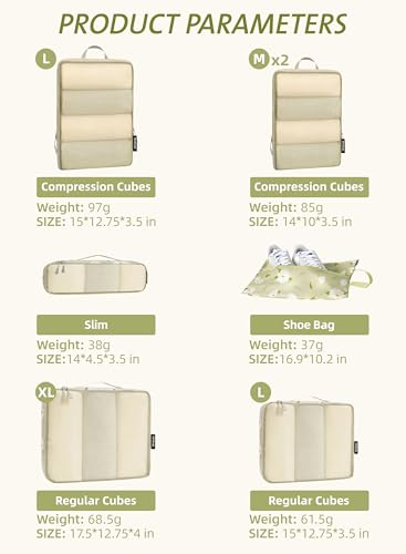 Bagail Ultralight Compression Cubes 7 Set - 3 Packing Cubes, 3 Organizers, and 1 Shoe Bag - color: Flower, style: Mesh Pattern