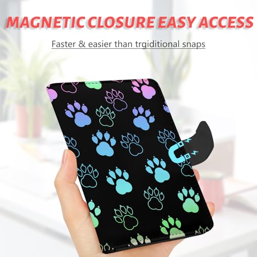 Passport Holder, Travel Wallet Cover with Pen Loop | Cute RFID Blocking Leather Case with Magnetic Closure for Travel Essentials-Pawprint - color: F-Pawprint