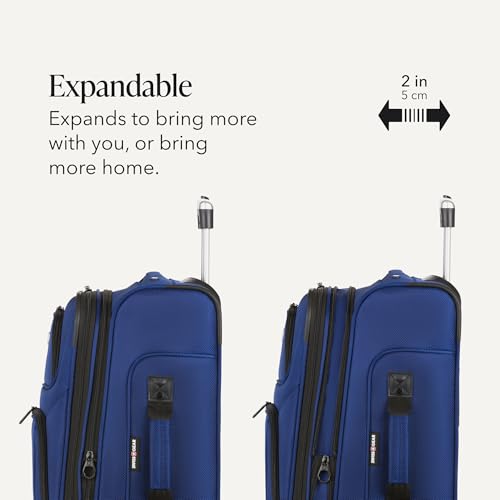SWISSGEAR Sion Softside Expandable Spinner Luggage Durable Lightweight Travel Suitcase, Blue, Carry-On - color: Blue, size: Carry-On