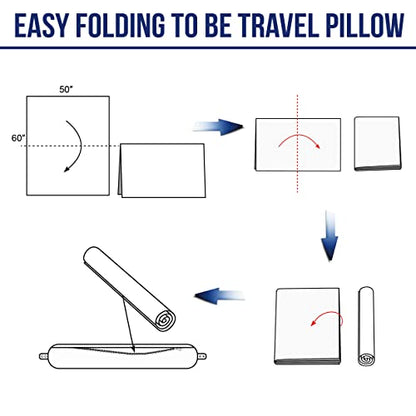 Multifunctional Neck Pillow, Soft Warm Blanket with Cozy Neck Pillow Case, Portable Blanket Set for Airplane, Camping, Car (Navy Blue)