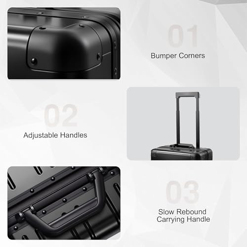 VentureVault All Aluminum 24 Inch Check In Luggage Hard Shell Suitcases with Spinner Wheels and TSA Lock, Large Zipperless Luggage for Travel, Black - color: Black, size: 24inch
