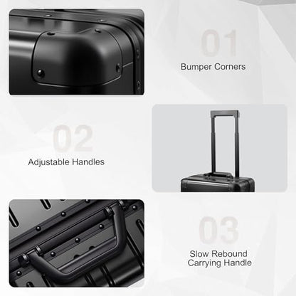 VentureVault All Aluminum 24 Inch Check In Luggage Hard Shell Suitcases with Spinner Wheels and TSA Lock, Large Zipperless Luggage for Travel, Black - color: Black, size: 24inch