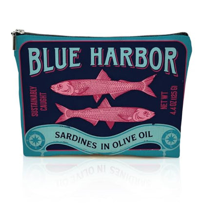 Sardines Makeup Bag for Women, Fish Canvas Cosmetic Makeup Pouches with Zipper Travel Makeup Cosmetic Bags, Sardine Olive Oil Toiletry Organizer Pouch Birthday Gifts - color: Multicolor 0009