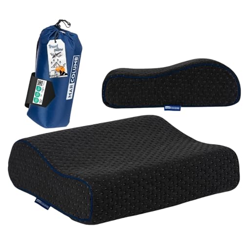Travel & Camping Comfortable Memory Foam Pillow – Easy to Carry Portable Bag – Temperature Regulating Pillow Case - Perfect for Travelling (Black Contour) - color: Black Contour