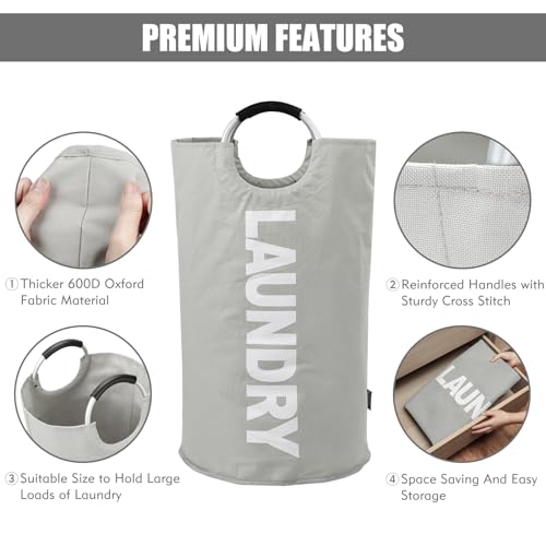 DOKEHOM 95L Large Laundry Basket, Collapsible Laundry Bag, Freestanding Tall Clothes Hamper, Foldable Washing Bin (Grey) - color: Light Grey, size: 95L