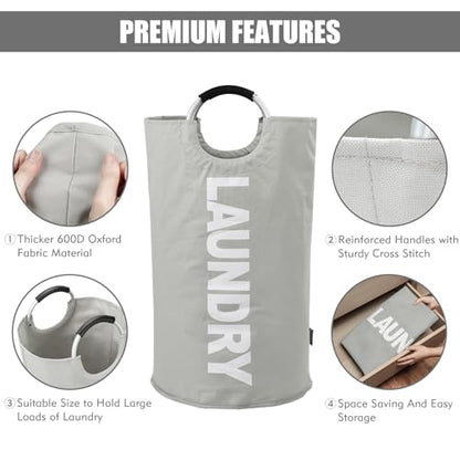 DOKEHOM 95L Large Laundry Basket, Collapsible Laundry Bag, Freestanding Tall Clothes Hamper, Foldable Washing Bin (Grey) - color: Light Grey, size: 95L
