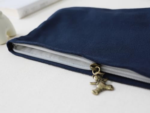 HAPPYHEIDI Canvas Pouch Cosmetic Bag, Tote Organizer, Heavy Duty Cotton Canvas, Solid Navy Blue, Zipper Clsosure, Large 10 x 8.5 Inches - color: GR-Canvas-Navy Blue