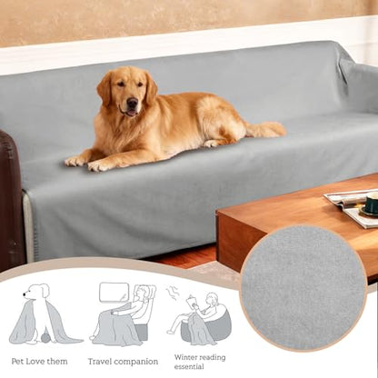 Ameritex Pet Bed Blanket Reversible 100% Waterproof Velvet Super Soft for Sofa and Bed - color: Silvergrey+grey, size: 52x82 Inches