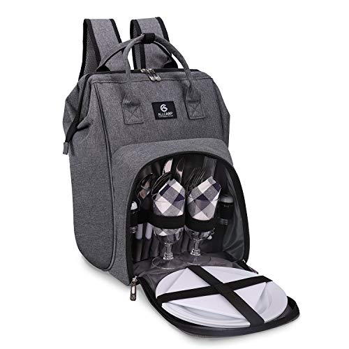 ALLCAMP Picnic Backpack for 2 Person - Insulated Cooler Bag with W/Fleece Blanket, Plates and Cutlery Set, for Family Outings, Couple Gifts - color: Lead Gray, size: 2 person