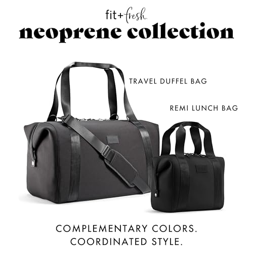 Fit & Fresh Remi Lunch Bag for Women Work – Neoprene Lunch Tote with Containers & Ice Pack, Reusable Meal Prep Lunch Box, Large Capacity, Machine Washable, Black - color: Black