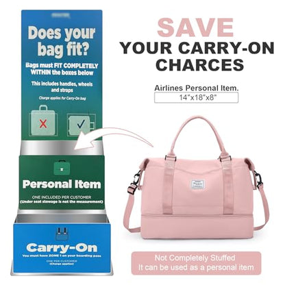 Travel Duffel Bag with Shoes Compartment, Overnight Weekender Bags for Women,Carry on Personal Item Bag - color: A-Pink, size: Large