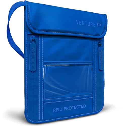 VENTURE 4TH Neck Wallet for Women & Men – RFID Blocking Passport Holder for Travel, Hidden Neck Pouch with 6 Compartments, Slim Lightweight Travel Organizer with Adjustable Strap (Sleek Blue) - color: Sleek Blue