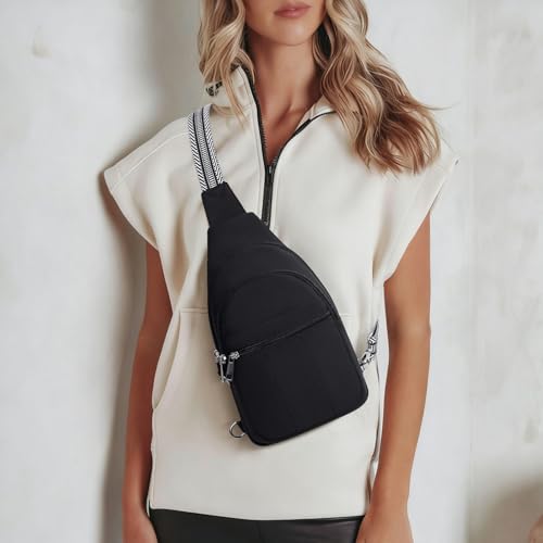 Small Sling Bag for Women, Puffer Crossbody Bag Anti Theft Travel RFID Purses Fanny Packs for Travel Hiking - color: Black