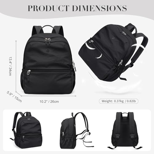 GOLF SUPAGS 13L Mini Backpack Lightweight Nylon Daypack for Women, Small City Pack, Versatile Ladies Backpack for Shopping & Travel, Black - color: Black, size: 13 Liters