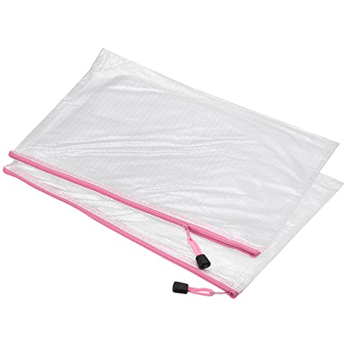 MECCANIXITY Mesh Zipper Bags, A3 Size Plastic Zip File Pouch Document Folders for Home Office Travel, Pink Pack of 3 - color: Pink