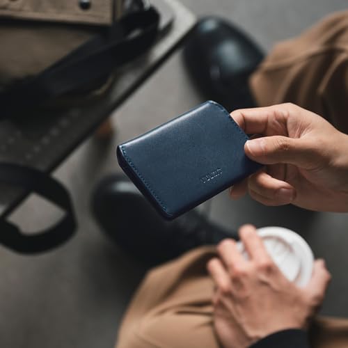 VULKIT Slim Minimalist Card Holder RFID Blocking Leather Credit Card Holder Front Pocket Wallet Magnetic Closure - color: Navy