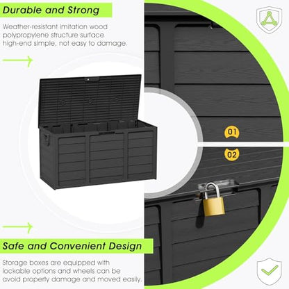 75 Gallon Outdoor Deck Storage Box - Heavy Duty Resin Container with Lockable Lid & Handles for Patio, Garden, Yard - Weatherproof (Black)