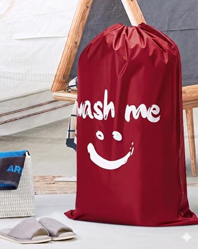 HOMEST 2 Pack XL Wash Me Travel Laundry Bag, Dirty Clothes Organizer, Large Enough to Hold 4 Loads of Laundry, Easy Fit a Laundry Hamper or Basket - color: (Ⅰ-Wash me)Black & Red