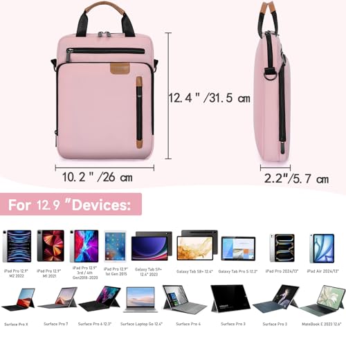 12.9 Inch Tablet Sleeve Bag, Padded Carrying Case for 13" iPad Air M4 M3 M2 2026-2024, iPad Pro M5 M4 M2 M1, Samsung Galaxy Tab S9 FE+/S9+/S8+/S7 FE/S7+ 12.4" 2022/2023, Surface Laptop Go 12.4" - color: Pink, size: 12.9 Inch