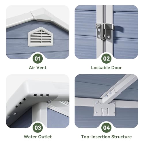 Aoxun 8 x 6 FT Outdoor Storage Shed with Window, Resin Shed with Floor & Lockable Doors, Garden Shed Waterproof Plastic Tool Shed with Sloped Roof for Backyard, Garden, Patio, Lawn, Grey