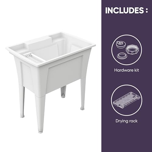 32” Utility Sinks for Laundry Room, Garage, Garden, Basement – Noah William Home Indoor and Outdoor Polypropylene Basement Wash Tub - No Faucet Included (White) - color: White, size: 32" - 25.6 gal