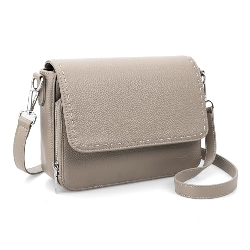 befen Genuine Leather Crossbody Bags for Women Medium Purse with Built in RFID Wallet Womens Soft Cross Body Purse - color: Taupe