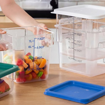 Lallisa 4 Pcs 8qt & 4qt Clear Food Storage Containers with Lids Handles and Scales, Stackable Plastic Square Food Storage Containers for Dough Proofing Baking Kitchen Restaurant(White, Blue) - color: White, Blue